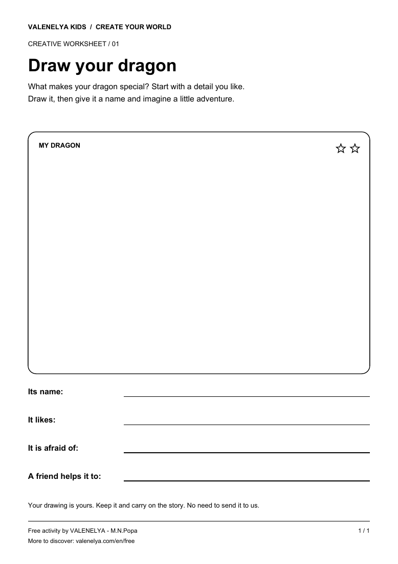 Draw your dragon: English printable worksheet